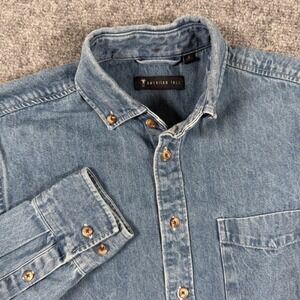 American Tall Shirt Small Blue Denim Long Sleeve Button Down Cotton Collar Men's